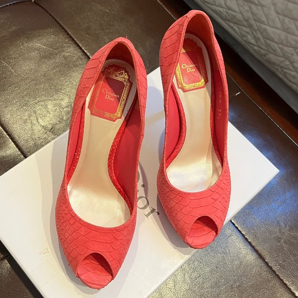 🔥 CHRISTIAN DIOR Peep toe platform heels 👠 PINK  SIZE 37,5/US 7,5 - Picture 3 of 11